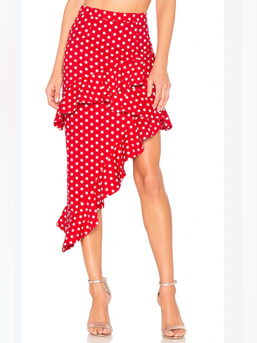 MAJORELLE Sugar Rush Red White polkadot, asymmetric ruffle Skirt size M